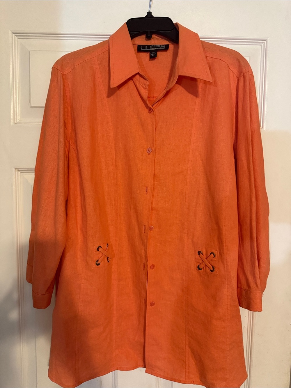 Orange Linen Button-Front Blouse
